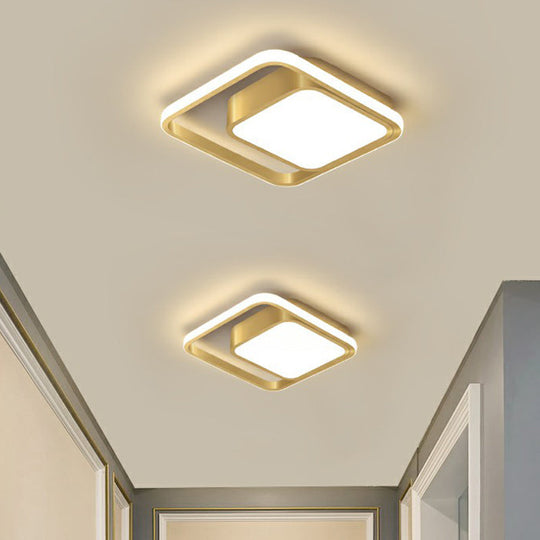 Acrylic Minimalist LED Flush Mount Ceiling Light in Gold for Square Hallways