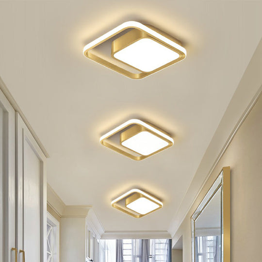 Acrylic Minimalist LED Flush Mount Ceiling Light in Gold for Square Hallways