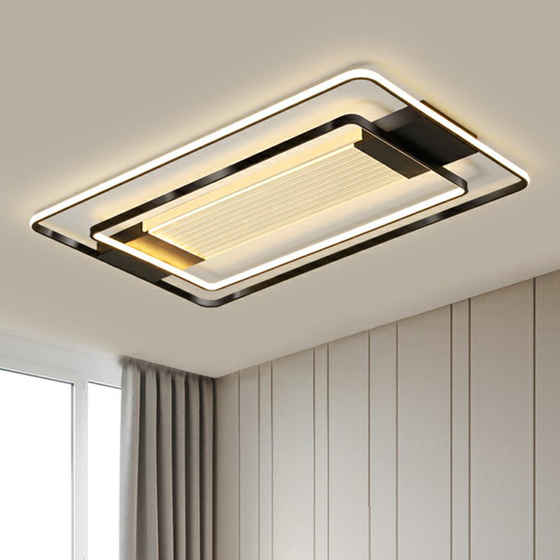 Black Rectangle LED Flush Ceiling Light - Minimalist Acrylic Lamp for Living Room
