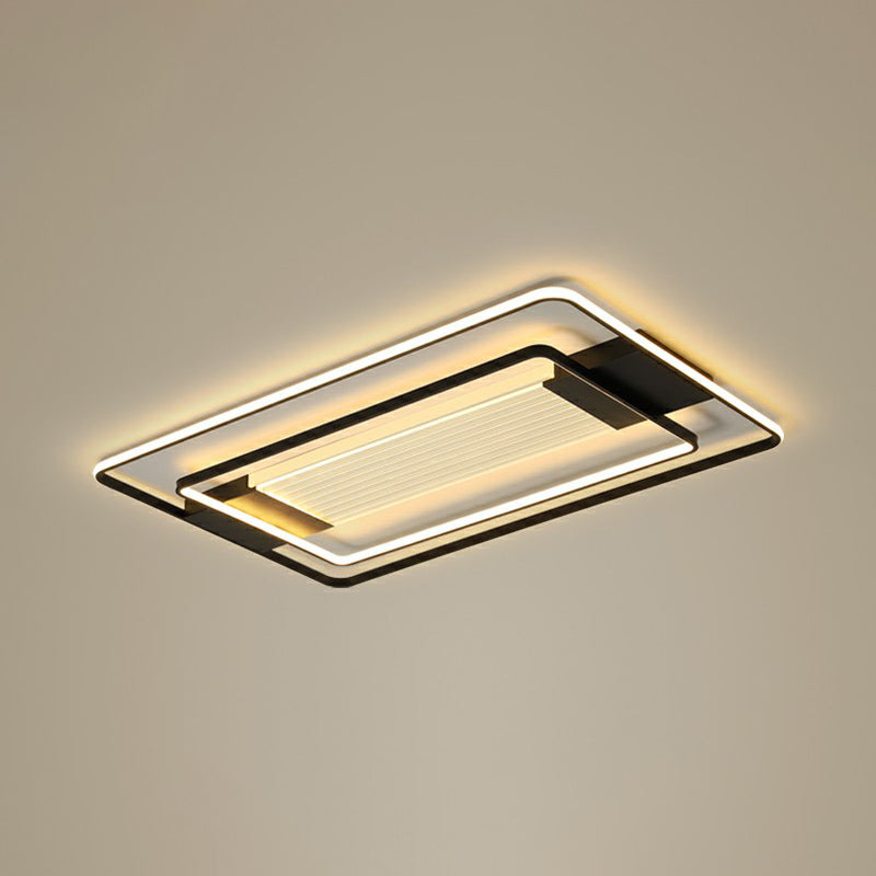 Black Rectangle LED Flush Ceiling Light - Minimalist Acrylic Lamp for Living Room
