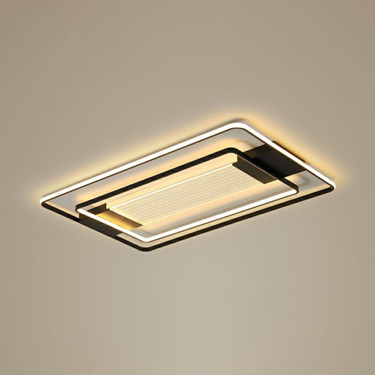 Black Rectangle LED Flush Ceiling Light - Minimalist Acrylic Lamp for Living Room