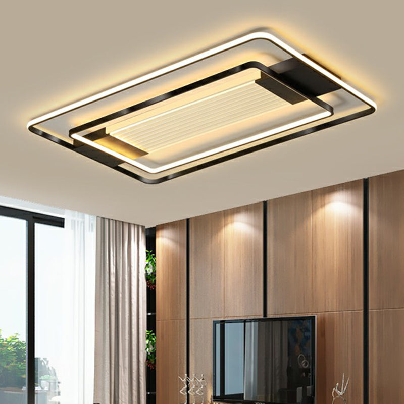 Black Rectangle LED Flush Ceiling Light - Minimalist Acrylic Lamp for Living Room