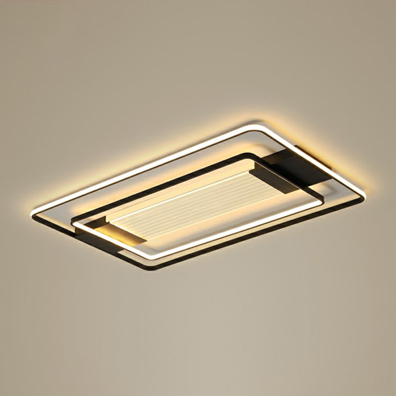 Black Rectangle LED Flush Ceiling Light - Minimalist Acrylic Lamp for Living Room