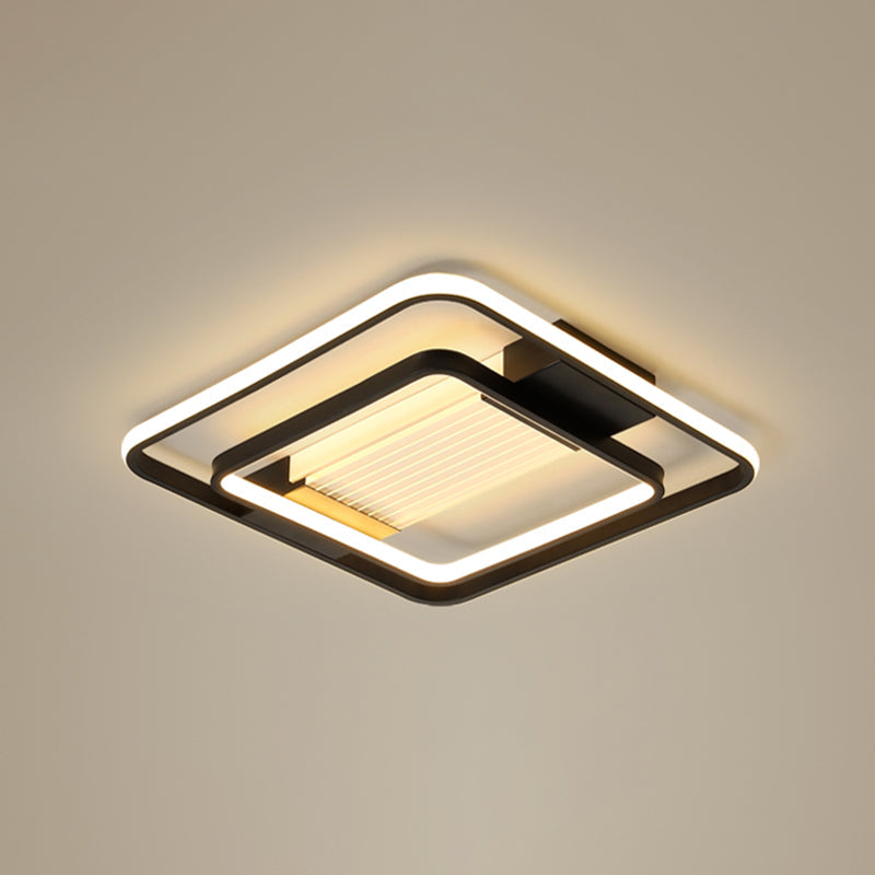 Black Rectangle LED Flush Ceiling Light - Minimalist Acrylic Lamp for Living Room