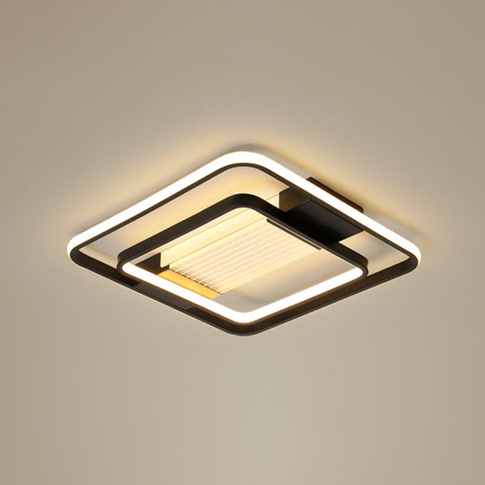 Black Rectangle LED Flush Ceiling Light - Minimalist Acrylic Lamp for Living Room