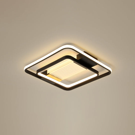 Black Rectangle LED Flush Ceiling Light - Minimalist Acrylic Lamp for Living Room