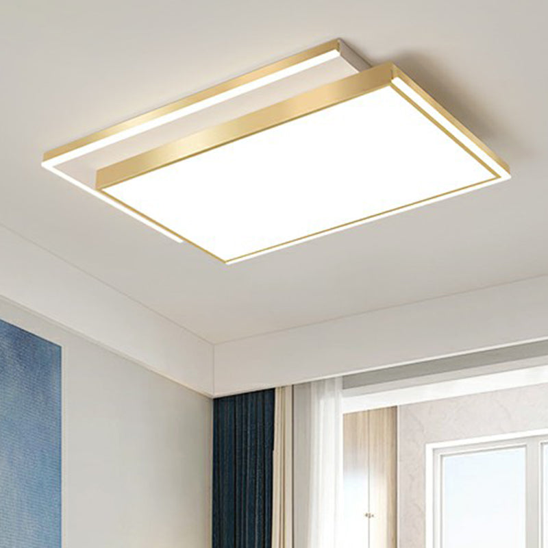 Minimalistic Gold LED Ceiling Light for Living Room - Rectangle Shaped Acrylic Flush Mount