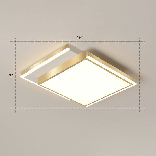 Minimalistic Gold LED Ceiling Light for Living Room - Rectangle Shaped Acrylic Flush Mount