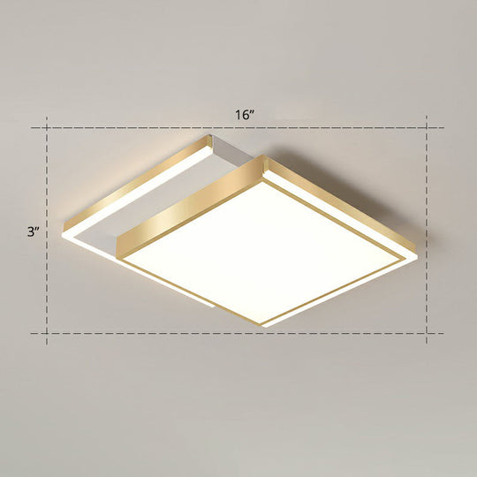 Minimalistic Gold LED Ceiling Light for Living Room - Rectangle Shaped Acrylic Flush Mount