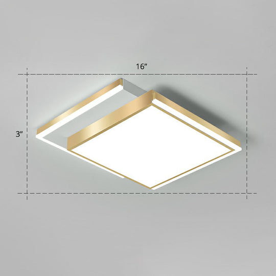 Minimalistic Gold LED Ceiling Light for Living Room - Rectangle Shaped Acrylic Flush Mount