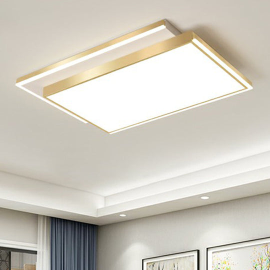 Minimalistic Gold LED Ceiling Light for Living Room - Rectangle Shaped Acrylic Flush Mount