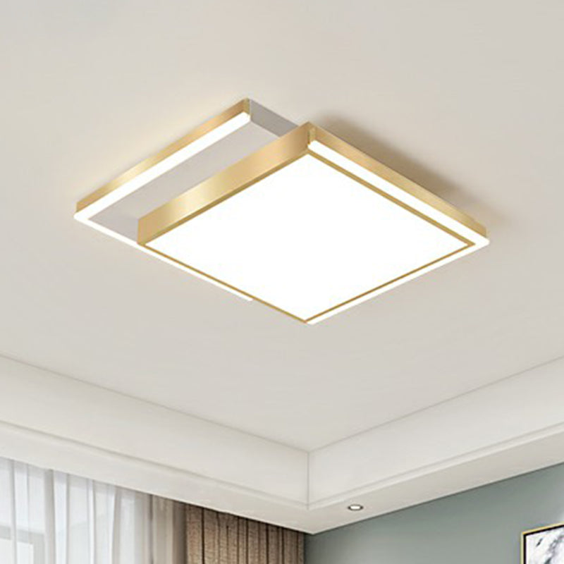 Minimalistic Gold LED Ceiling Light for Living Room - Rectangle Shaped Acrylic Flush Mount