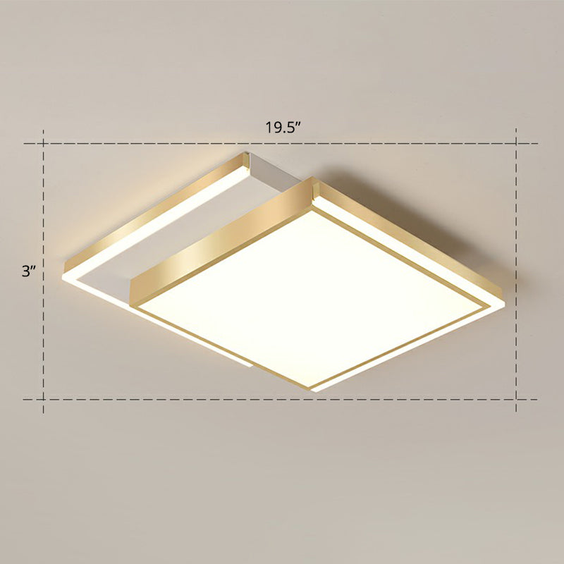 Minimalistic Gold LED Ceiling Light for Living Room - Rectangle Shaped Acrylic Flush Mount