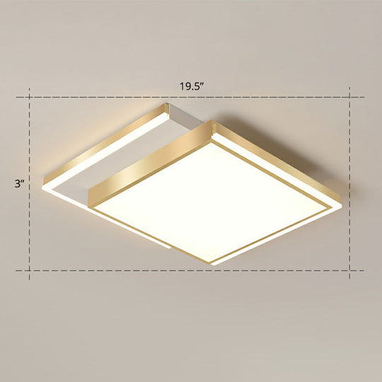 Minimalistic Gold LED Ceiling Light for Living Room - Rectangle Shaped Acrylic Flush Mount