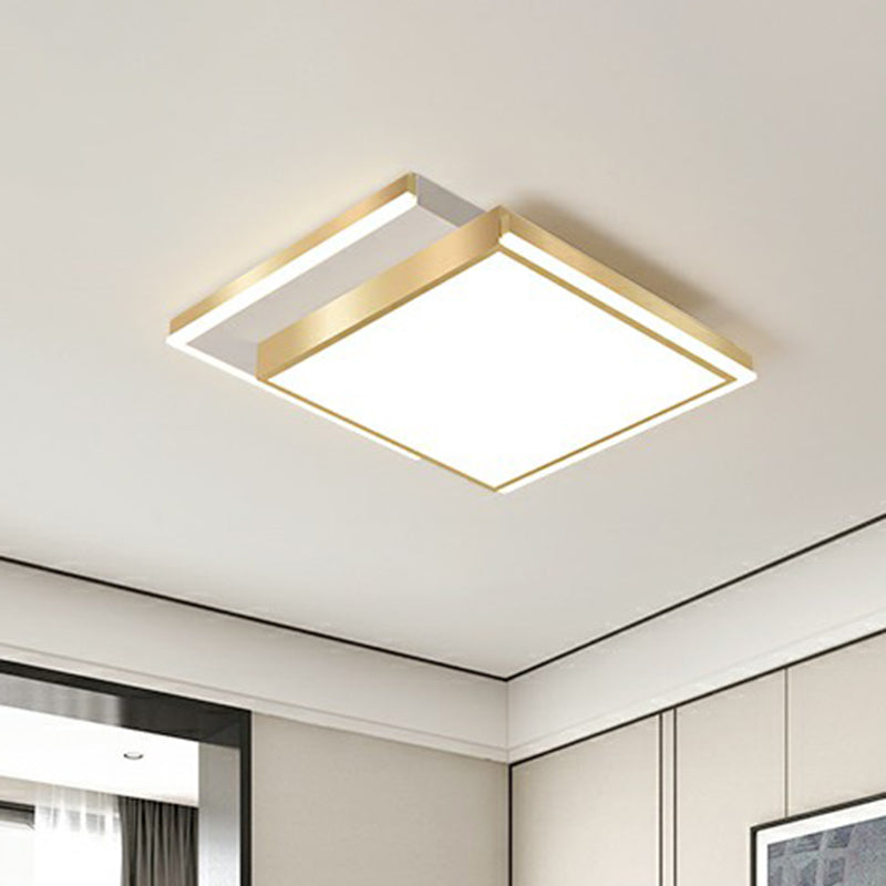 Minimalistic Gold LED Ceiling Light for Living Room - Rectangle Shaped Acrylic Flush Mount