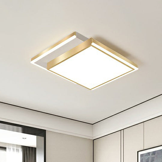 Minimalistic Gold LED Ceiling Light for Living Room - Rectangle Shaped Acrylic Flush Mount