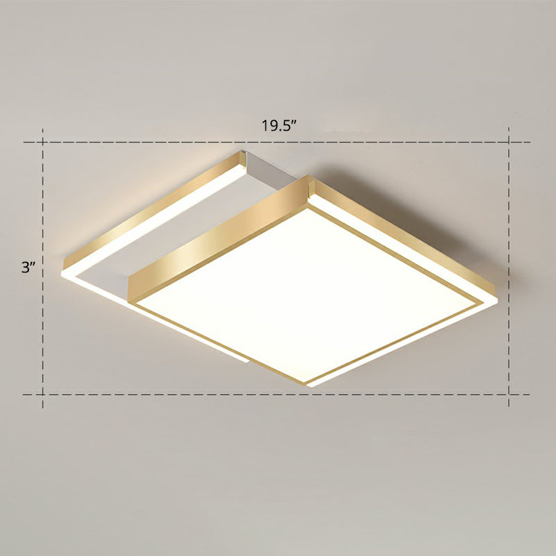 Minimalistic Gold LED Ceiling Light for Living Room - Rectangle Shaped Acrylic Flush Mount