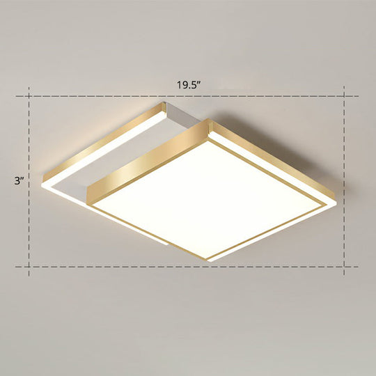 Minimalistic Gold Led Ceiling Light For Living Room - Rectangle Shaped Acrylic Flush Mount / 19.5