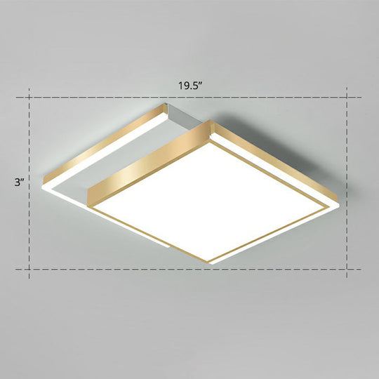 Minimalistic Gold LED Ceiling Light for Living Room - Rectangle Shaped Acrylic Flush Mount