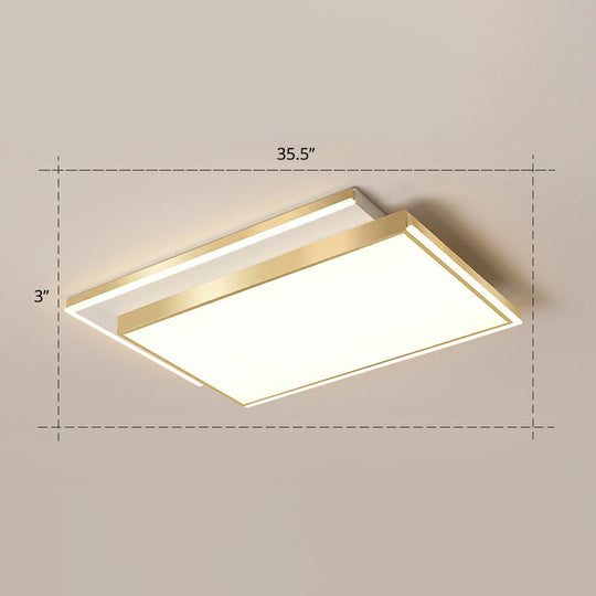 Minimalistic Gold LED Ceiling Light for Living Room - Rectangle Shaped Acrylic Flush Mount