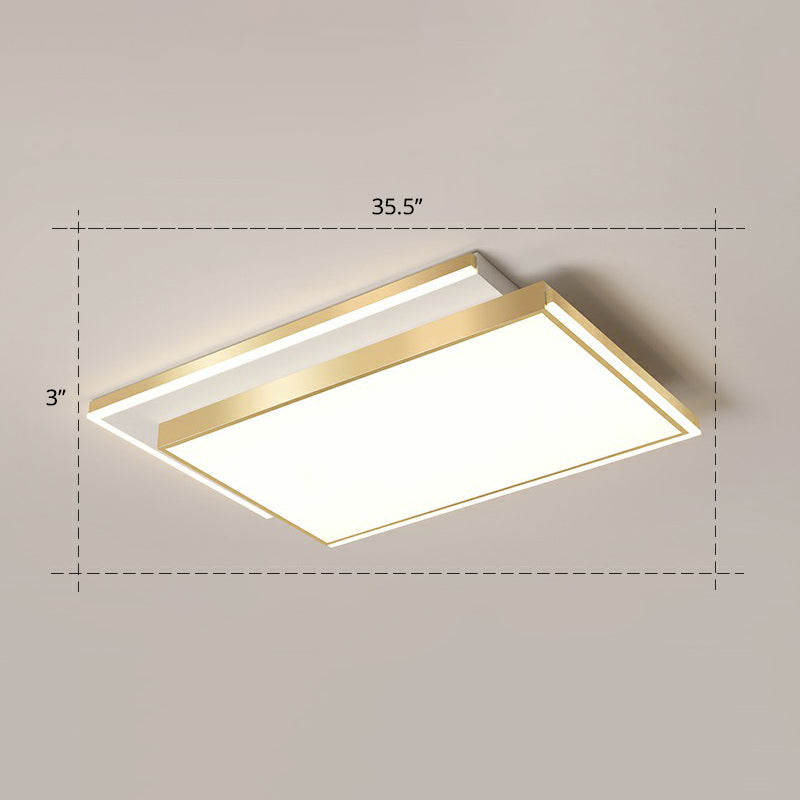 Minimalistic Gold LED Ceiling Light for Living Room - Rectangle Shaped Acrylic Flush Mount