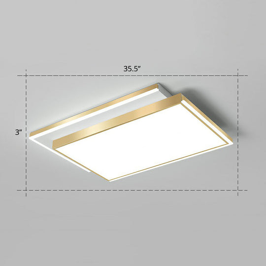 Minimalistic Gold LED Ceiling Light for Living Room - Rectangle Shaped Acrylic Flush Mount