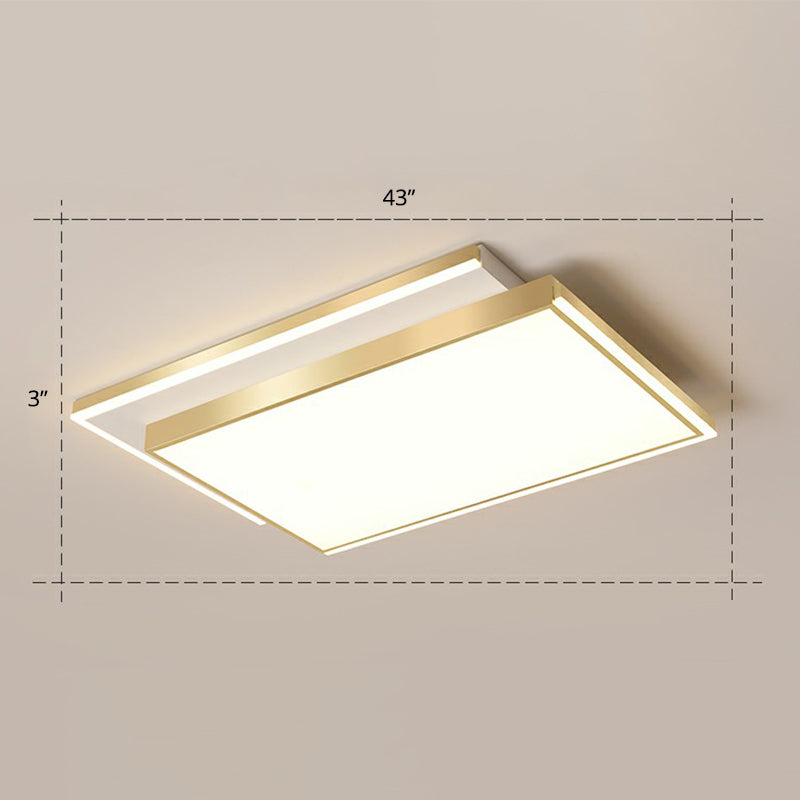 Minimalistic Gold LED Ceiling Light for Living Room - Rectangle Shaped Acrylic Flush Mount