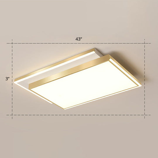 Minimalistic Gold LED Ceiling Light for Living Room - Rectangle Shaped Acrylic Flush Mount