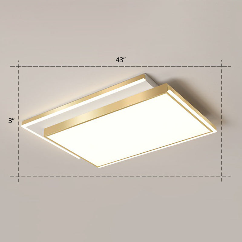 Minimalistic Gold Led Ceiling Light For Living Room - Rectangle Shaped Acrylic Flush Mount / 43