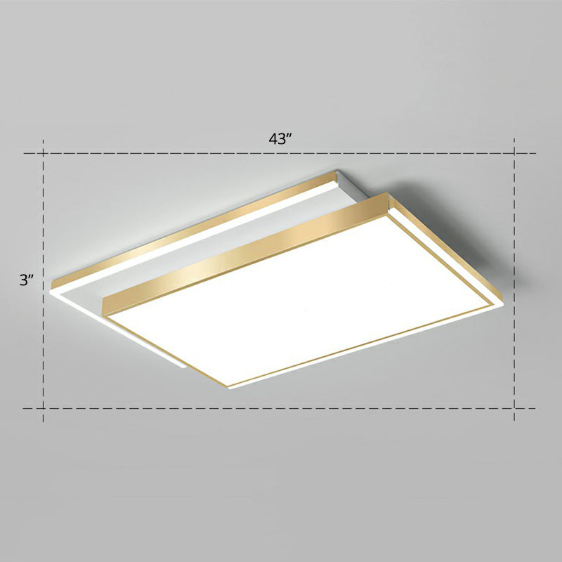Minimalistic Gold LED Ceiling Light for Living Room - Rectangle Shaped Acrylic Flush Mount