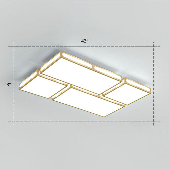 Minimalistic Gold Checked LED Flushmount Ceiling Light for Living Room