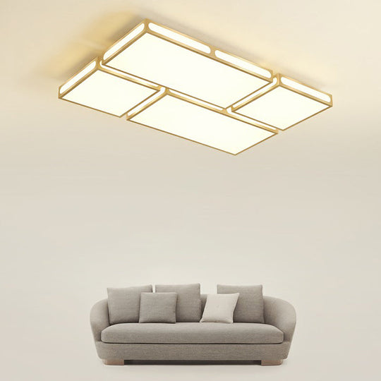 Minimalistic Gold Checked LED Flushmount Ceiling Light for Living Room