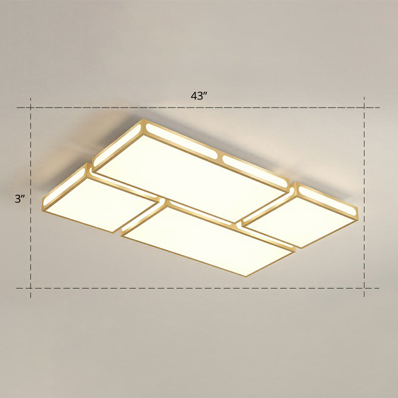 Minimalistic Gold Checked LED Flushmount Ceiling Light for Living Room