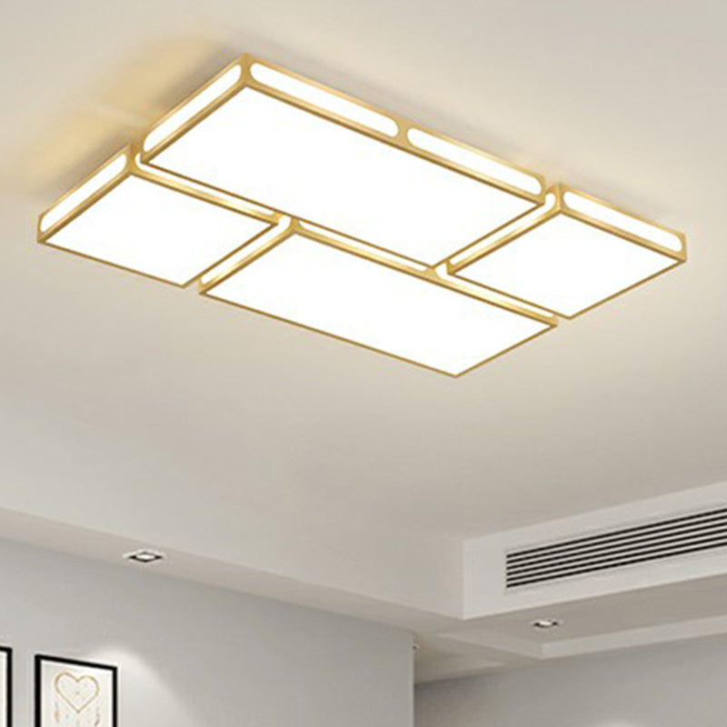 Minimalistic Gold Checked LED Flushmount Ceiling Light for Living Room