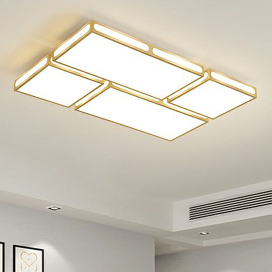 Minimalistic Gold Checked LED Flushmount Ceiling Light for Living Room