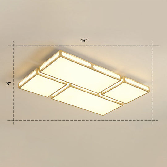 Minimalistic Gold Checked LED Flushmount Ceiling Light for Living Room