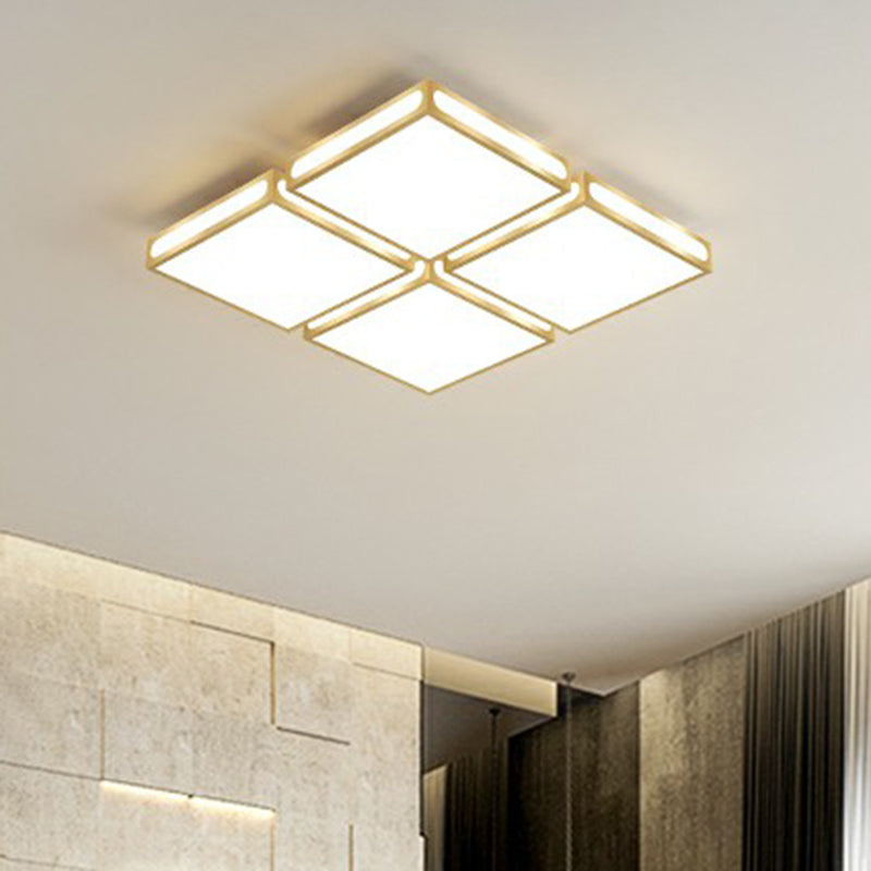 Minimalistic Gold Checked LED Flushmount Ceiling Light for Living Room