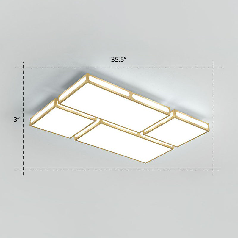 Minimalistic Gold Checked LED Flushmount Ceiling Light for Living Room