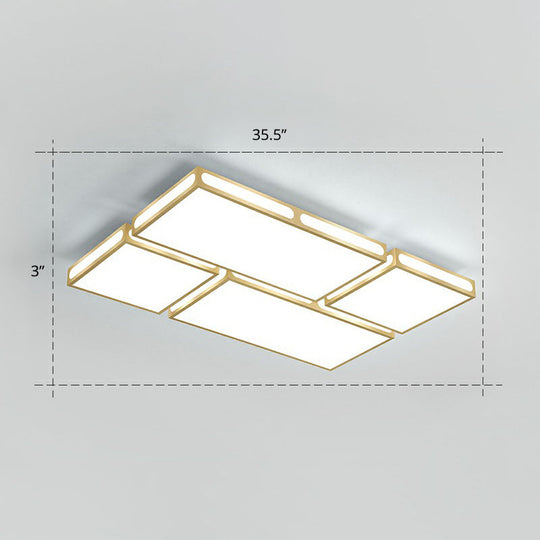Minimalistic Gold Checked LED Flushmount Ceiling Light for Living Room