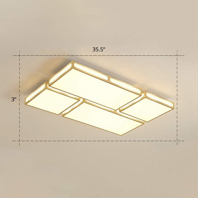 Minimalistic Gold Checked LED Flushmount Ceiling Light for Living Room