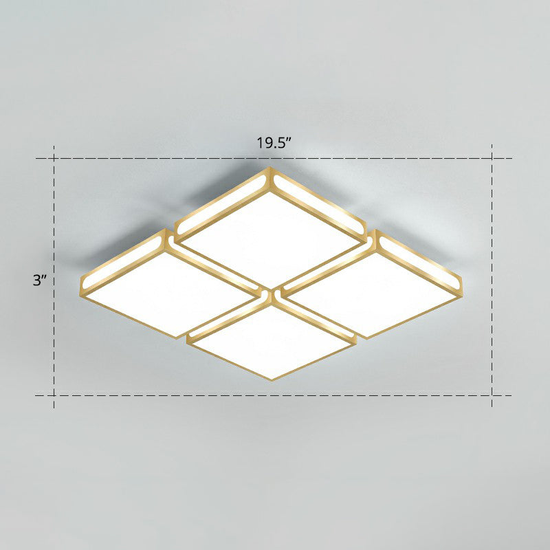 Minimalistic Gold Checked Led Flushmount Ceiling Light For Living Room / 19.5 White