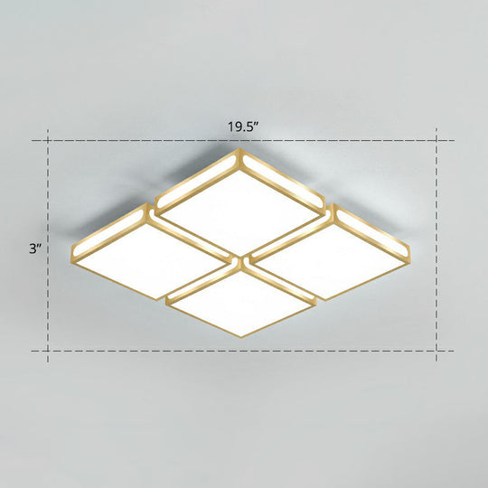 Minimalistic Gold Checked Led Flushmount Ceiling Light For Living Room / 19.5 White