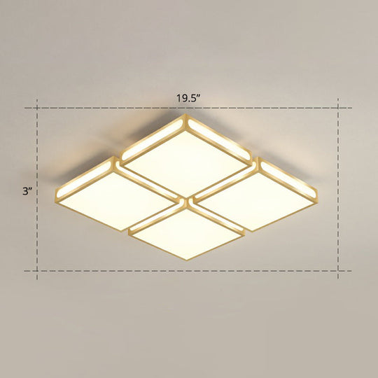 Minimalistic Gold Checked LED Flushmount Ceiling Light for Living Room