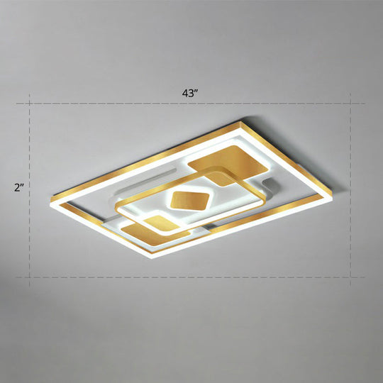 Modern LED Gold Rectangular Flush Mount Ceiling Light with Acrylic Shade