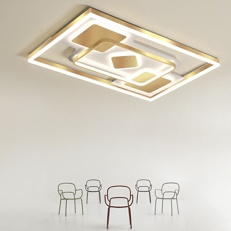 Modern LED Gold Rectangular Flush Mount Ceiling Light with Acrylic Shade