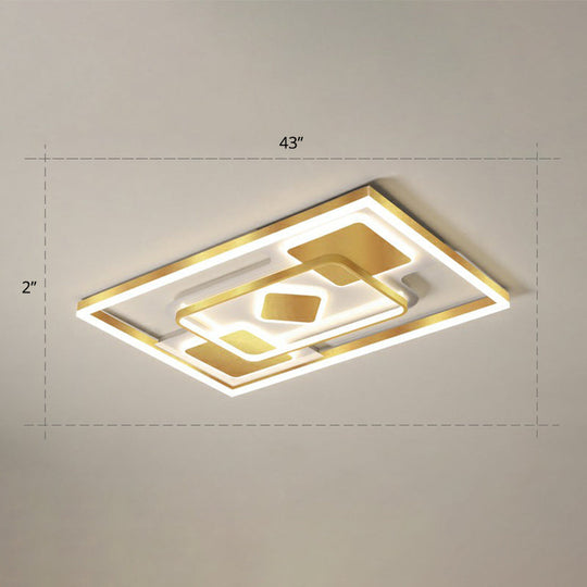 Modern LED Gold Rectangular Flush Mount Ceiling Light with Acrylic Shade