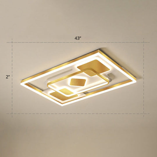 Modern LED Gold Rectangular Flush Mount Ceiling Light with Acrylic Shade