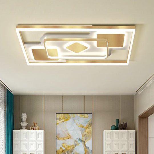 Modern LED Gold Rectangular Flush Mount Ceiling Light with Acrylic Shade