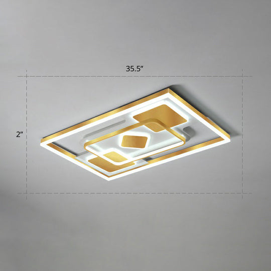 Modern Led Gold Rectangular Flush Mount Ceiling Light With Acrylic Shade / 35.5 White