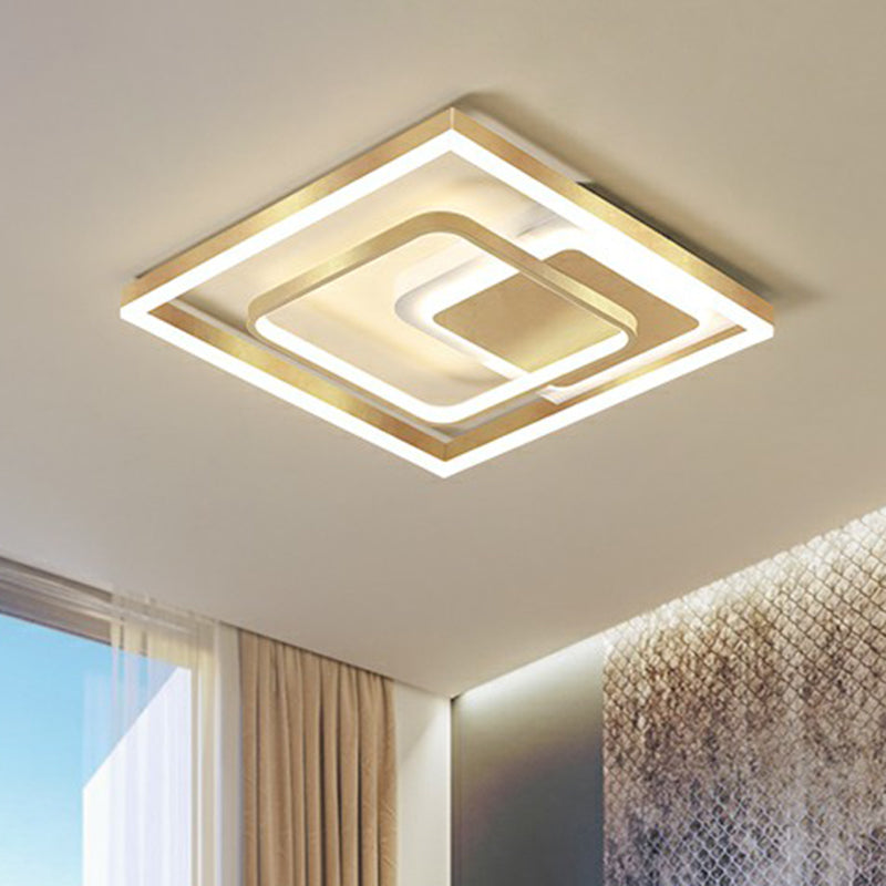 Modern LED Gold Rectangular Flush Mount Ceiling Light with Acrylic Shade